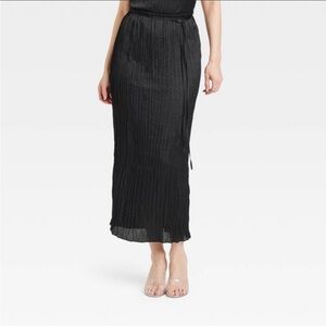 Textured Crinkle Satin Midi Skirt